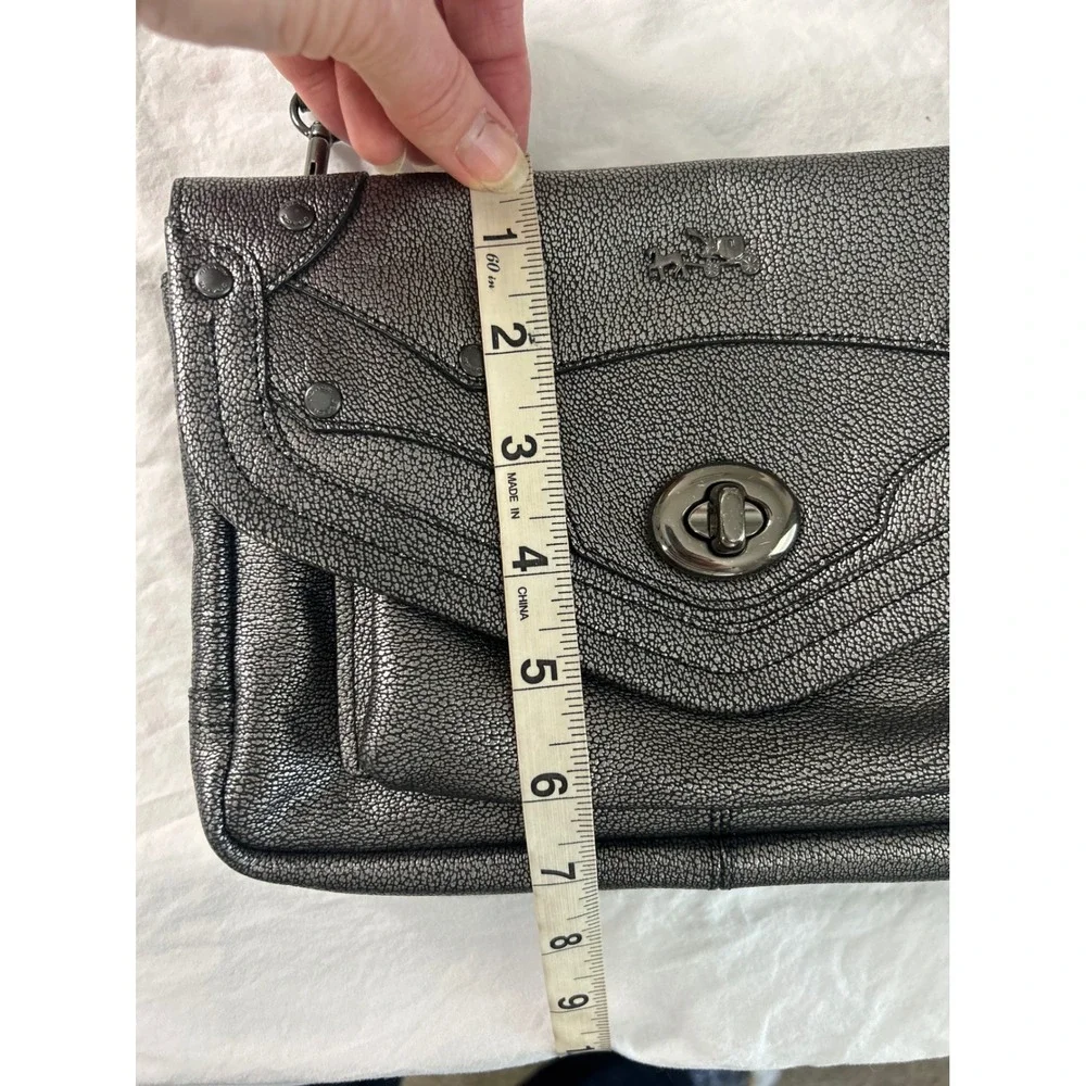 COACH Rhyder Crossbody Bag Metallic Pewter Pebbled Leather 34232 - Picture 8 of 12
